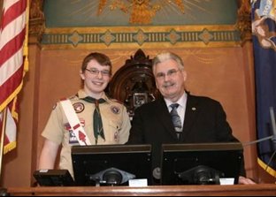 Eagle Scout Alexander Quick of Taylor shares the podium in the state Senate